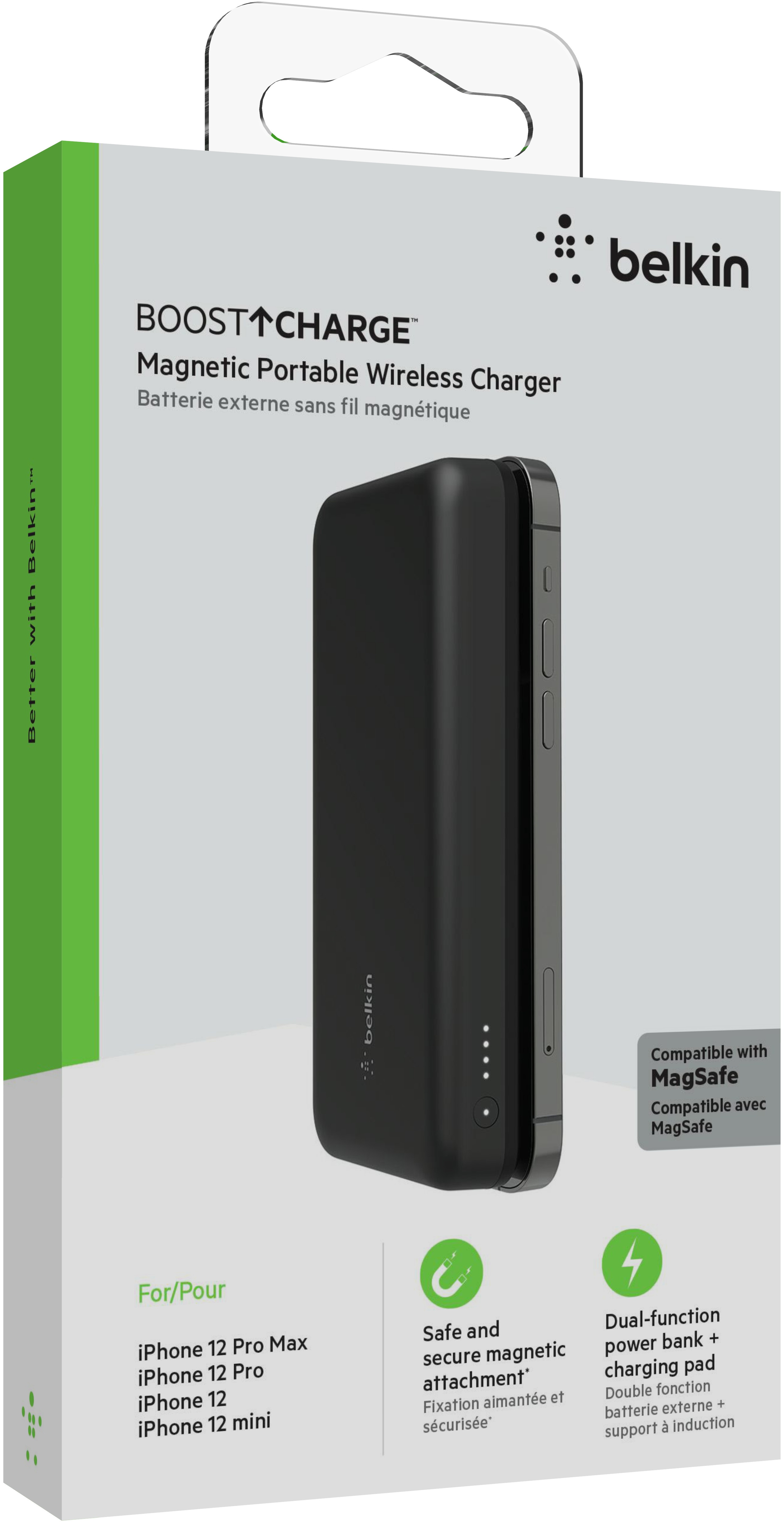 belkin Batterie externe sans fil magnétique, chargeur portable compatible  avec MagSafe pour iPhone 12, 13 