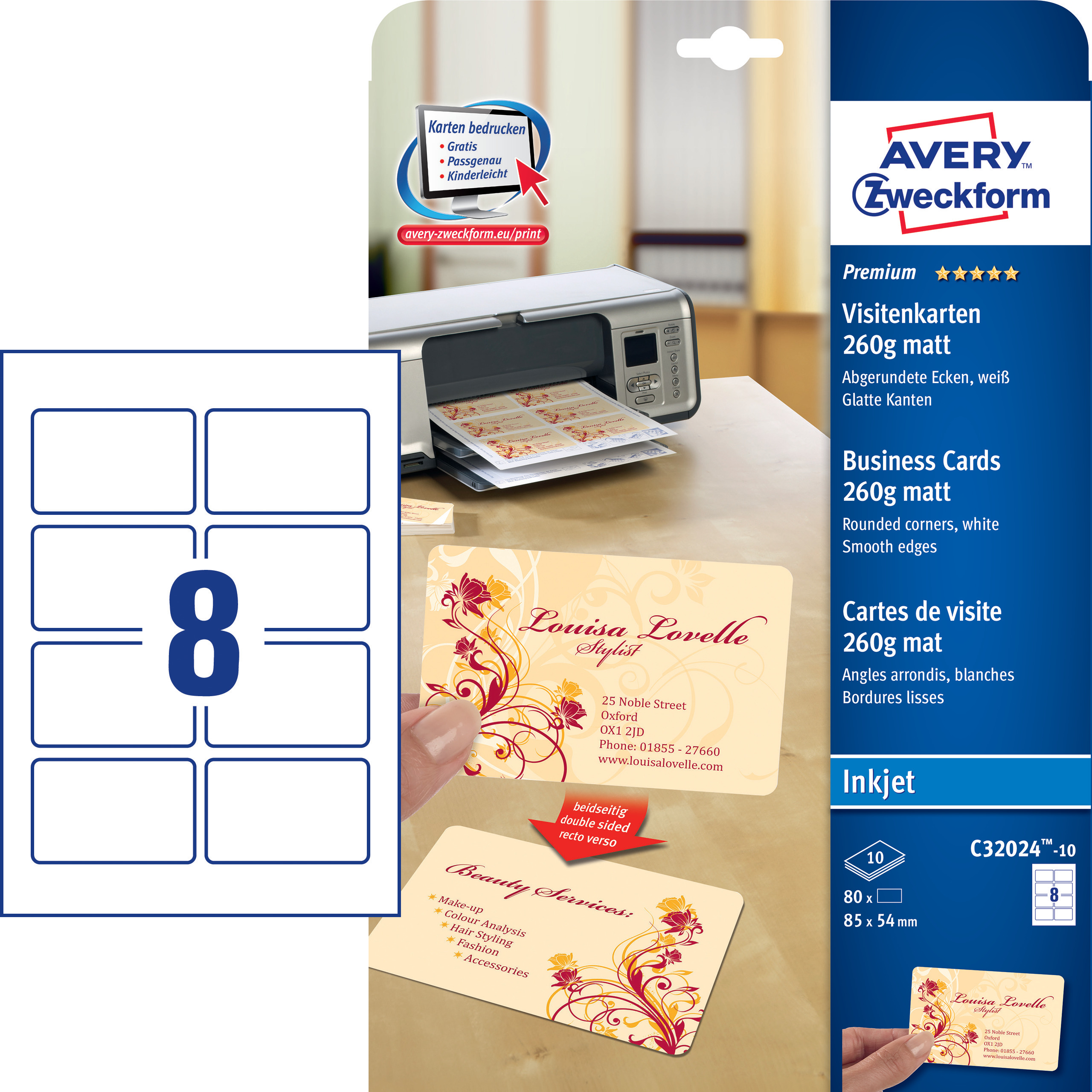 80 Premium Visitenkarten Glatte Kanten 260 G M2 85x54 Mm Beidseitig Inkjet Thali