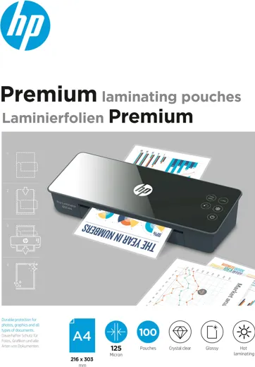 HP Premium Laminating Pouches, A4, 125 Micron