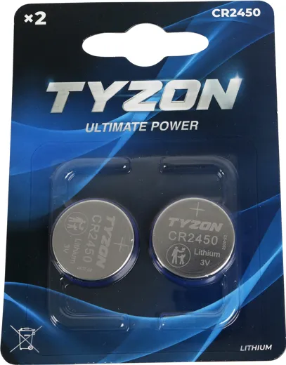 Tyzon 3V CR2450 Lithium-Knopfzellenbatterien 2er Pack