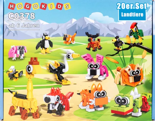 Set of 20 Land Animals - Building bricks