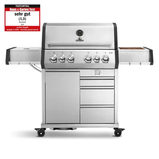 Burnhard Big EARL Premium-Gasgrill 4-Brenner Edelstahl, Edelstahl Grillrost