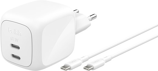 Belkin Boost Charge Pro 2-Port USB-C GaN Charger + USB-C Cable 2 m [67W] - white