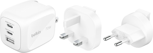 Belkin Boost Charge Pro 3-Port USB-C/A GaN Wall Charger 70W + Travel Adapter Kit